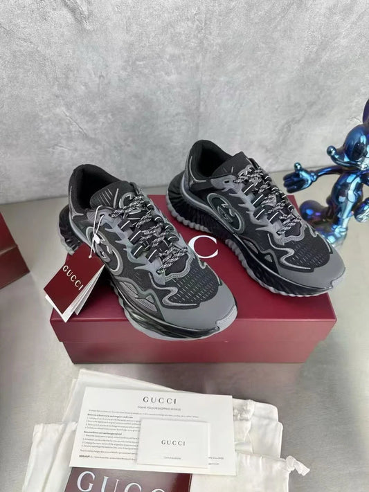 GUCCI || Men's Gucci Ripple Trainer In Black Mesh- FASHION MYST