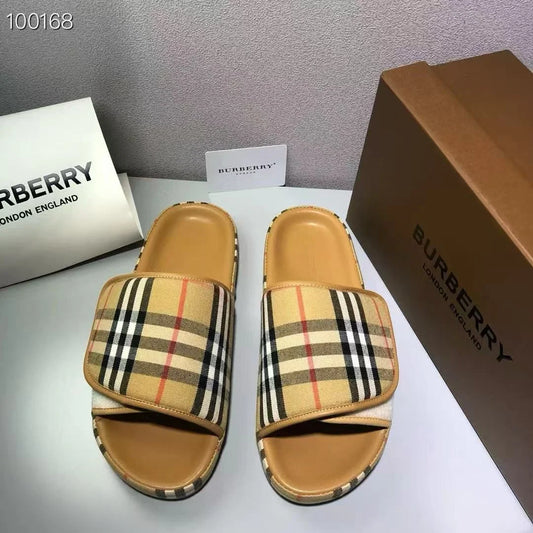 BURBERRY || Check Slides In Archive Beige - Men- FASHION MYST