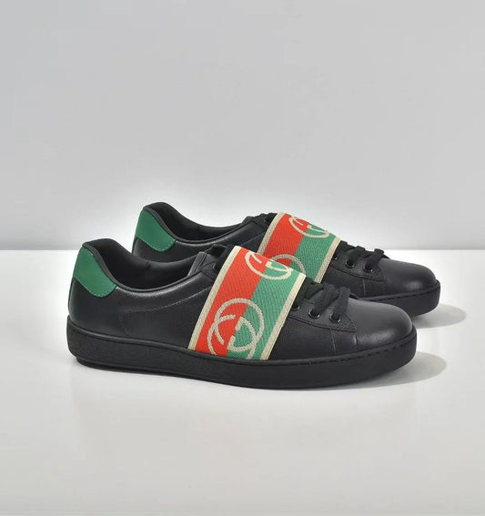 GUCCI || Ace Elastic Web Interlocking GG Black Sneaker- FASHION MYST