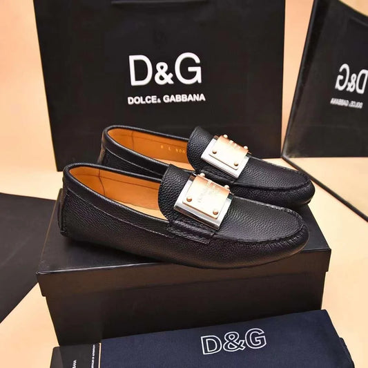 DOLCE & GABBANA || Black Leather Loafer With Metal Logo- FASHION MYST