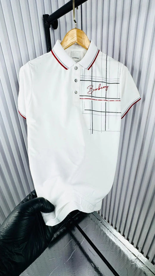 BURBERRY || Regular Fit Typographic Printed Polo T-Shirt- FASHION MYST