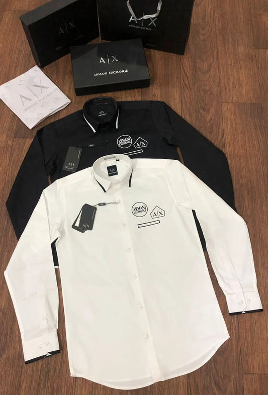 ARM*NI EXCH*NGE || Shirt with Jacquard Logo Label- FASHION MYST