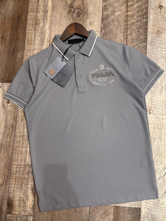 PRADA || Short Sleeved Embossed Logo Polo T-Shirt- FASHION MYST