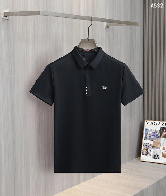 PRADA || Men Solid Polo Neck Silk Cotton Blend T-Shirt- FASHION MYST