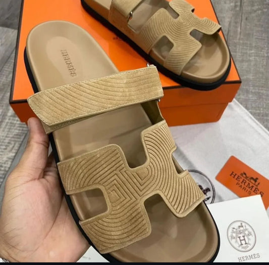 HERMES || H Logo Chypre Sandals / Beige