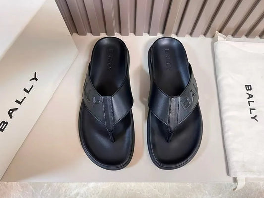 BALLY || Logo Tape Thong Men's Black Sandals