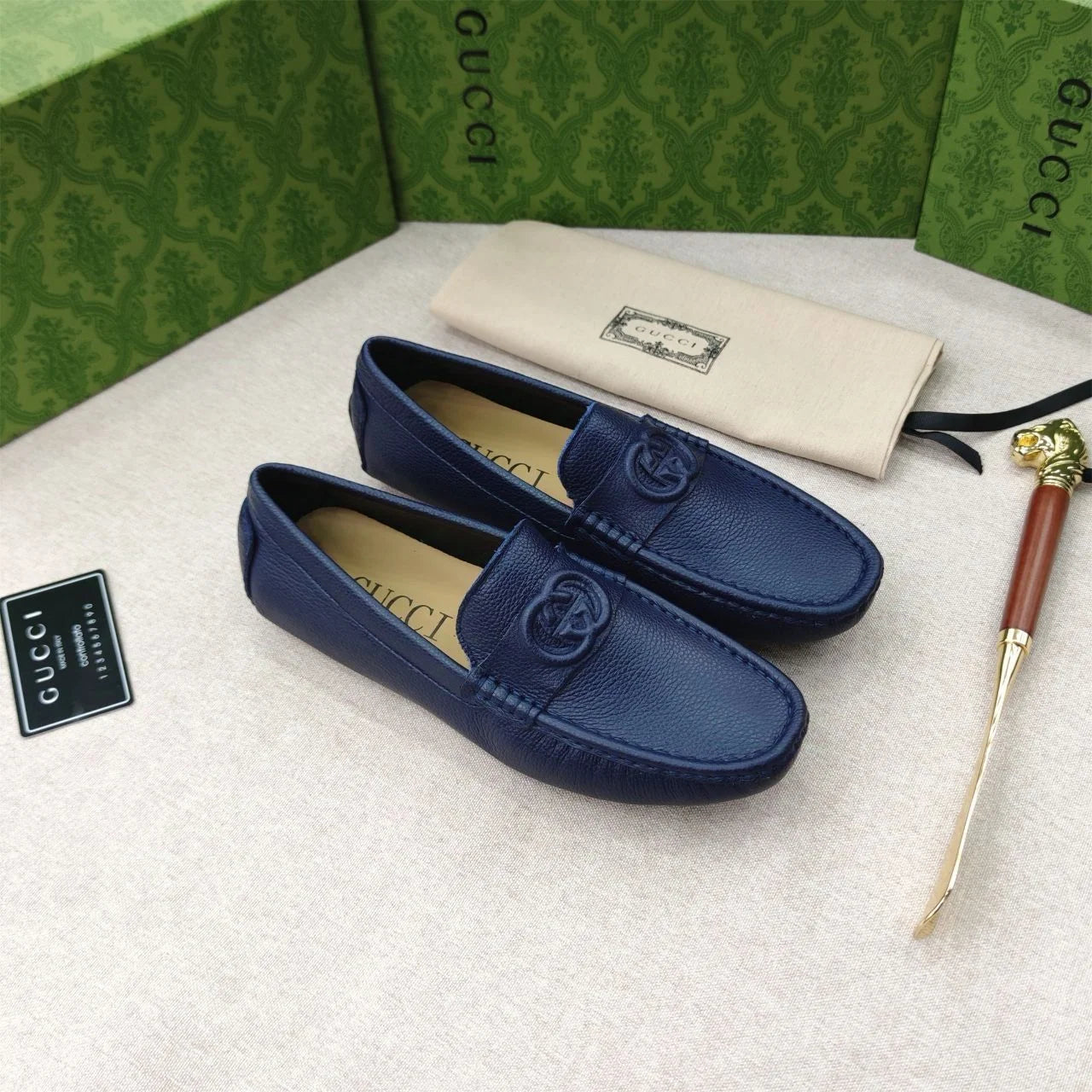 GUCCI || GG Interlocking Men's Loafer Blue Driver Moccasins – FASHION MYST