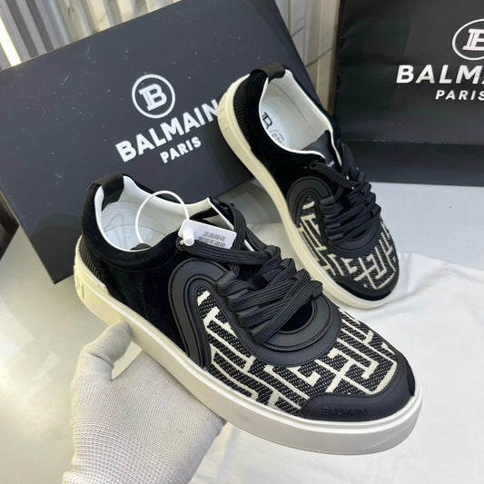 BALMAIN || Men's Monogram Sneakers – Black & White Style