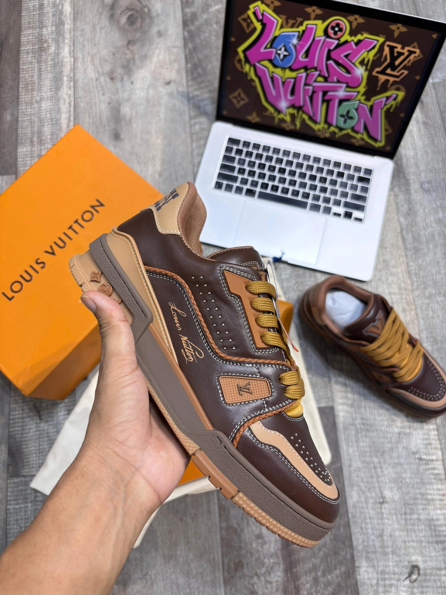 LOUIS VUITTON || LV Trainer Low-Top Sneakers – Brown & Tan Leather Edition