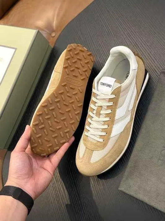 TOM FORD || Khaki Mick Suede-Trimmed Sneakers