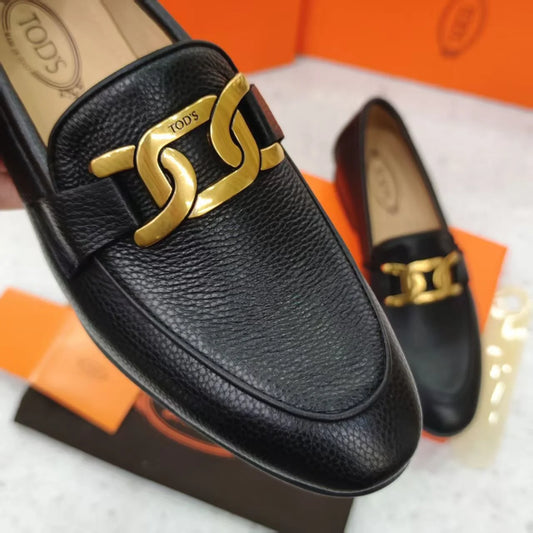 TODS || Black Logo Buckled Men's Leather Loafer