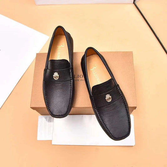 BILLIONAIRE || Beige/Black Leather Loafers – Premium Italian Craft