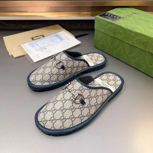 GUCCI || Men's GG Slipper With Horsebit Blue/Beige