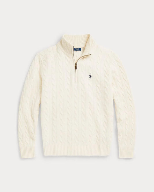 POLO RALPH LAauren || Cable-Knit Cotton Quarter-Zip Jumper / White