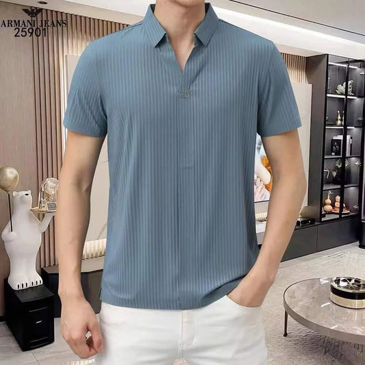 EMP*RIO AR*ANI || White/Blue Ribbed Polo Shirt for Men