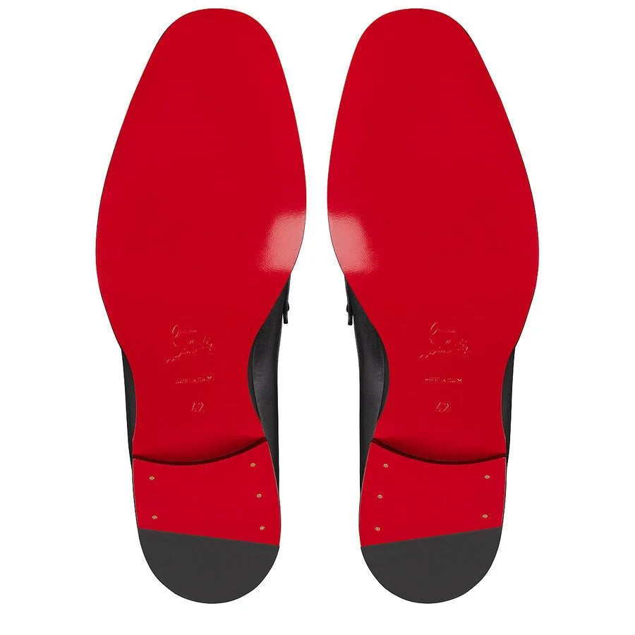 CHRISTIAN LOUBOUTIN || Black Calfskin Leather Loafers with Signature Red Sole - FASHION MYST