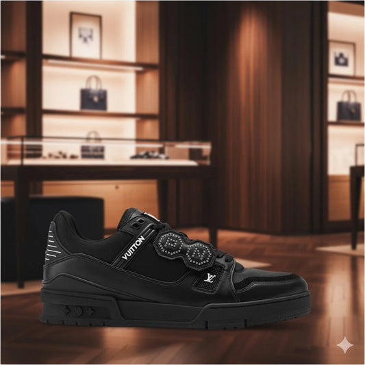 LOUIS VUITTON || Monogram Embellished Low-Top Black Trainer Sneaker