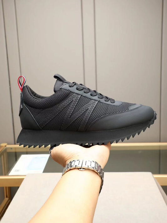 MONCLER || Bubble Mesh & Leather Low-Top Sneakers in Black