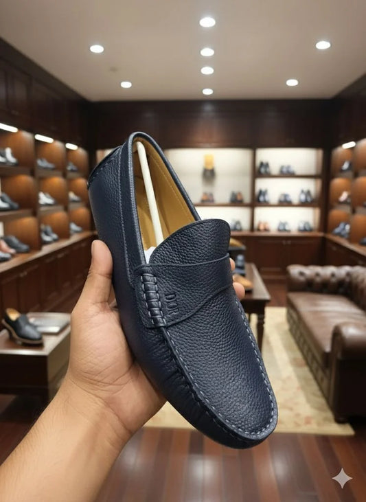 CHRISTIAN DIOR || Timeless Moccasin in Midnight Blue Grained Leather Loafer