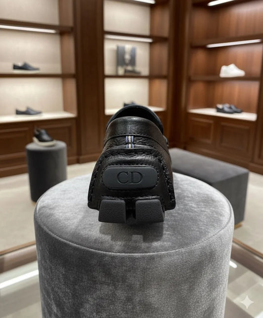 CHRISTIAN DIOR || Timeless Moccasin in Midnight Black Grained Leather Loafer