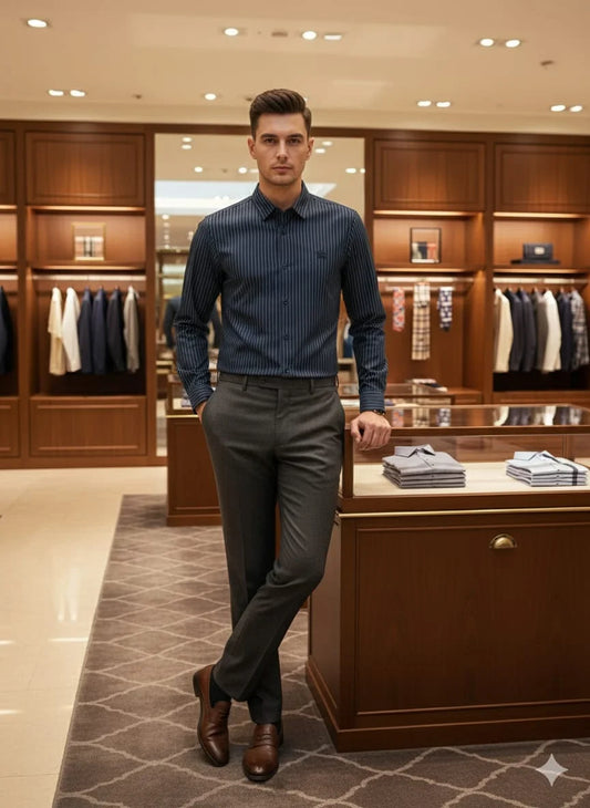 BURBERRY || Men’s Vertical Pinstripe Button-Down Shirt with Contrast Point Collar