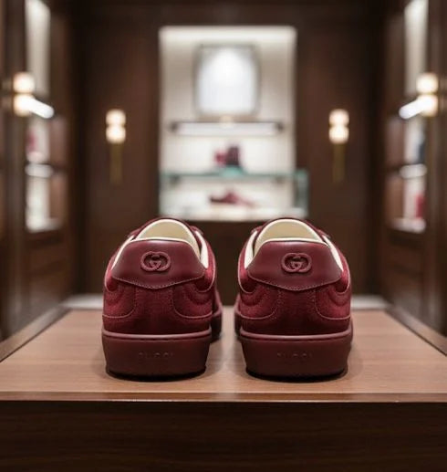 GUCCI || B Sneaker in Rosso Ancora GG Canvas and Suede