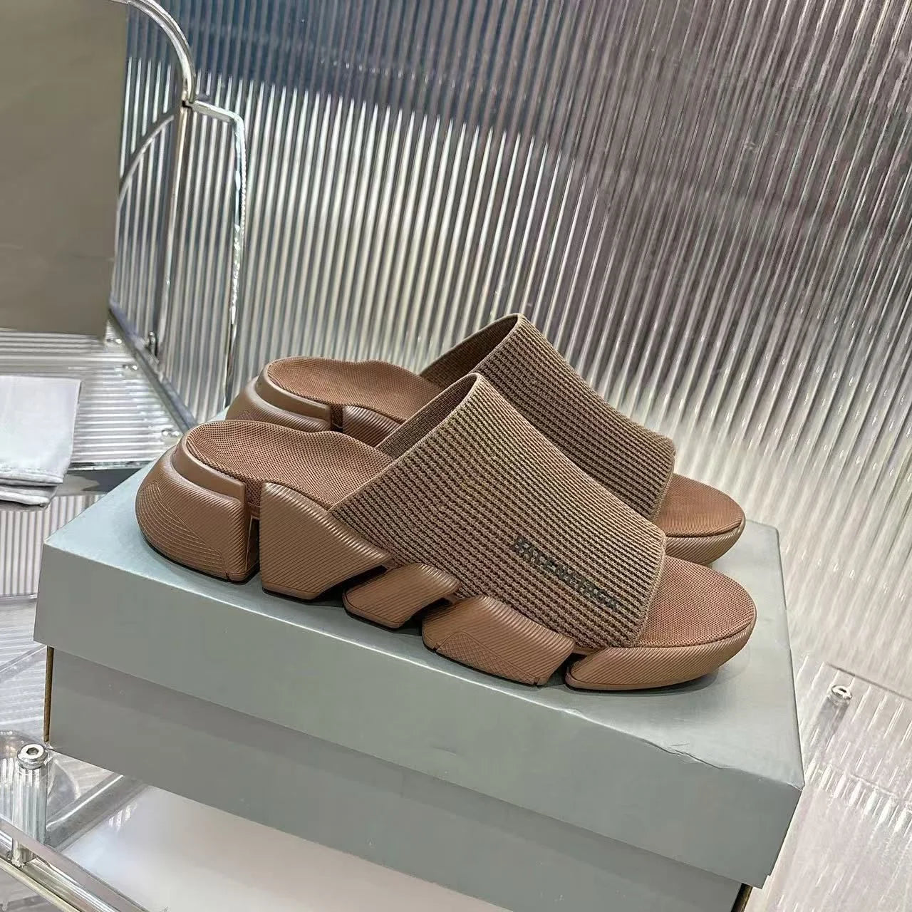 BALENCIAGA || Speed Graffiti Knit Mule Slippers with Articulated