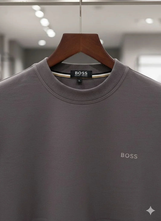 HUGO BOSS || Men's Crew Neck Long Sleeve Sweatshirt-Anthracite Grey