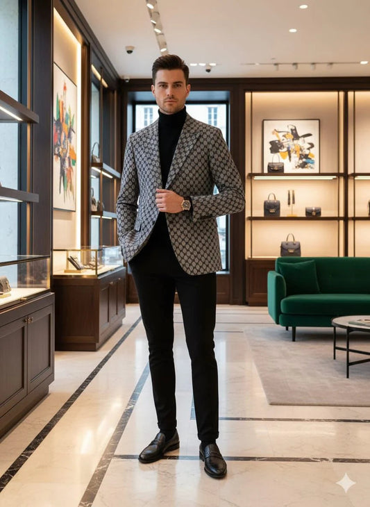 GUCCI || Men's GG Monogram Notch Lapel Blazer - Signature Canvas Edition- FASHION MYST