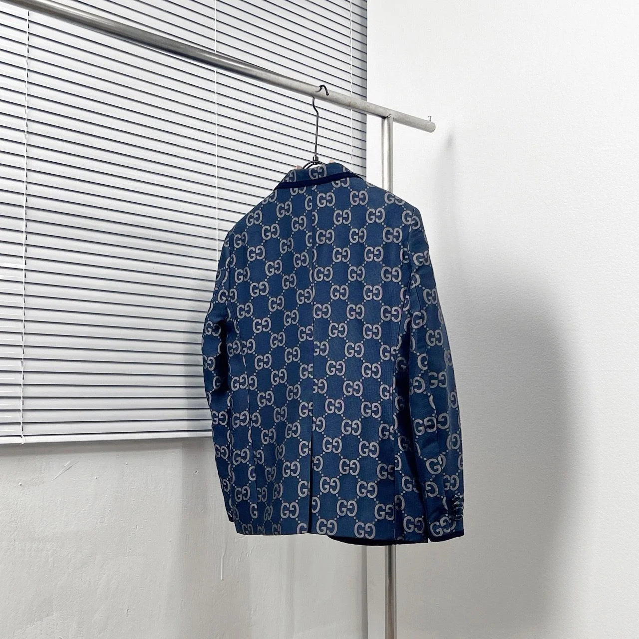 GUCCI || GG Monogram Canvas Single-Breasted Blazer in Blue