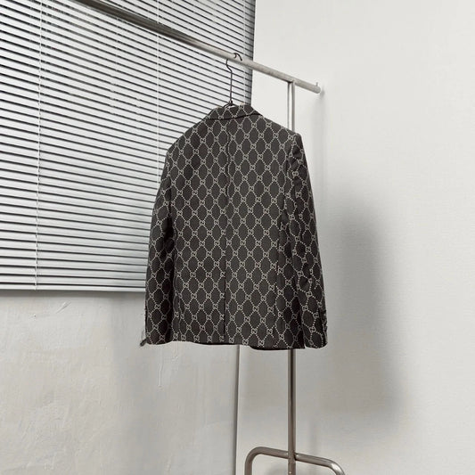 GUCCI || GG Logo Print Blazer Jacket – Grey Luxury Designer Formal Wear- FASHION MYST