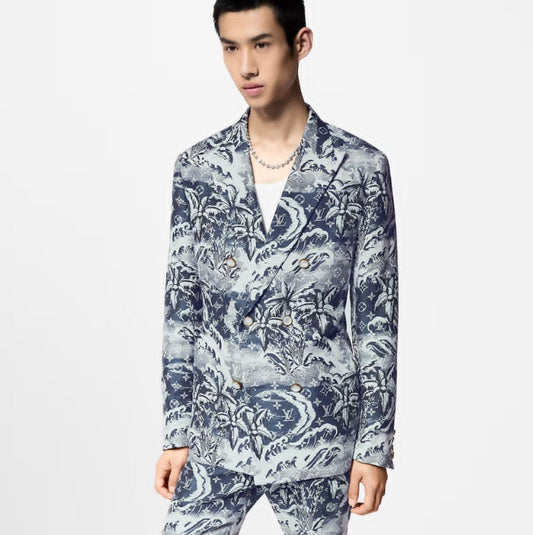 LOUIS VUITTON || Pharrell Williams Blue Surfer Monogram Print Suit - Blazer & Pants- FASHION MYST