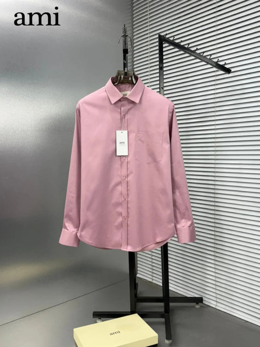 AMI PARIS || Men's Button-Down Shirt with Small A Heart Logo- FASHION MYST