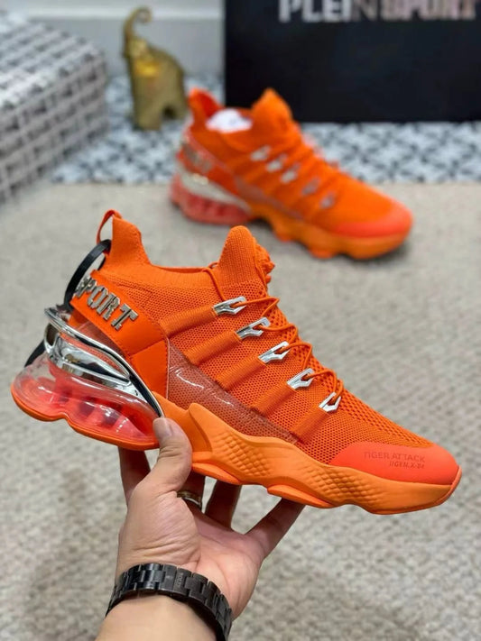 PHILIPP PLEIN || Plein Sport Tiger Attack Gen.X-04 Orange Knit Tech Sneakers- FASHION MYST