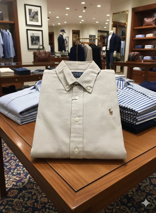 POLO RALPH LAUREN || Men’s Slim-Fit Gingham Oxford Shirt - Classic Button-Down- FASHION MYST