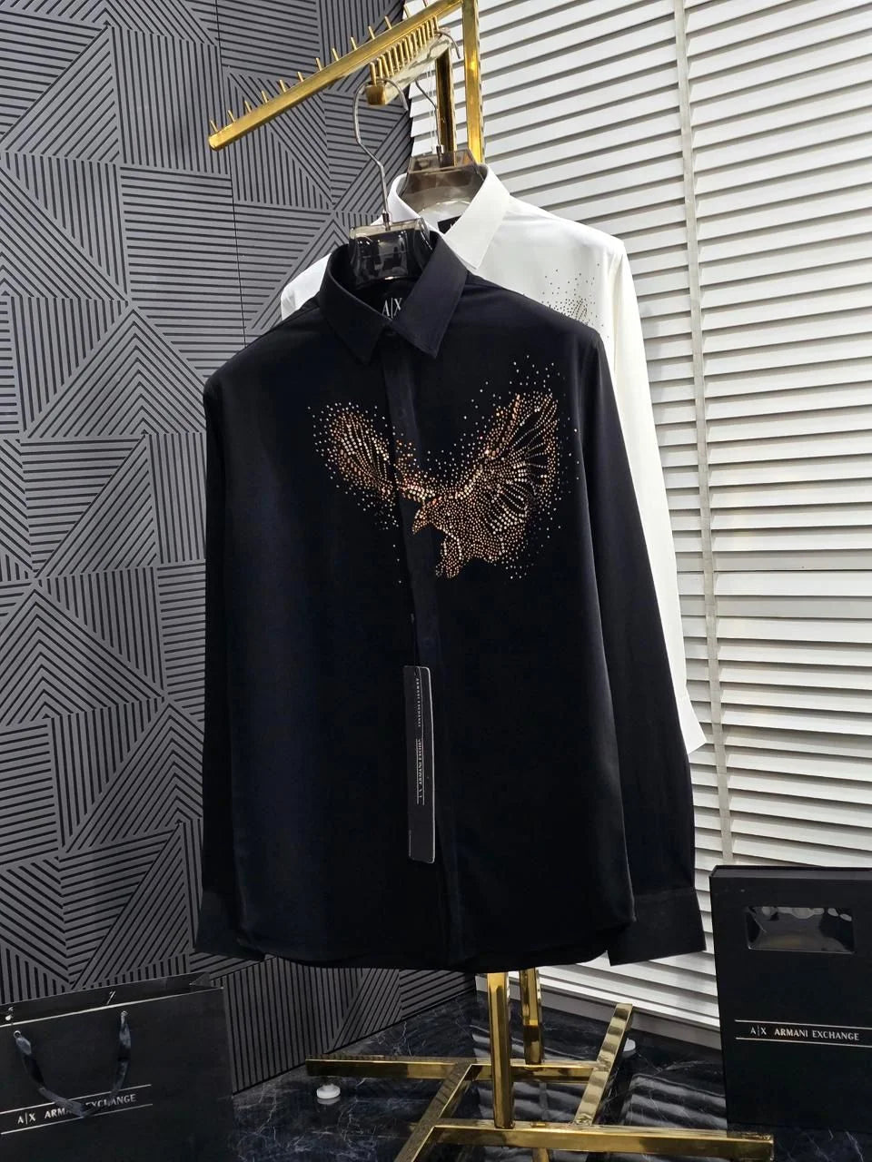 ARM*NI EXCH*NGE || Men's Studded Eagle Slim-Fit Button-Down Shirt – Available in Black & White