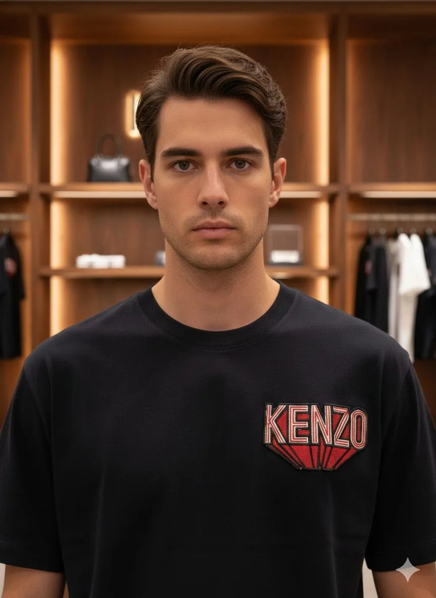 KENZO Men's Black Embroidered Logo T-Shirt | Luxury Streetwear