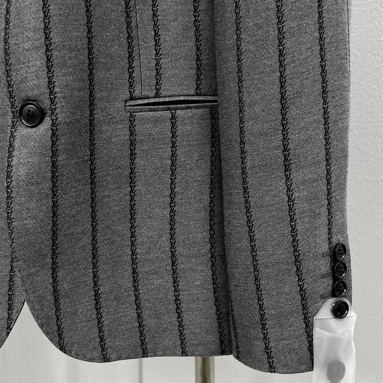 LOUIS VUITTON || Embroidered Monogram Pinstripe Blazer – Grey Wool Blend Tailored Jacket
