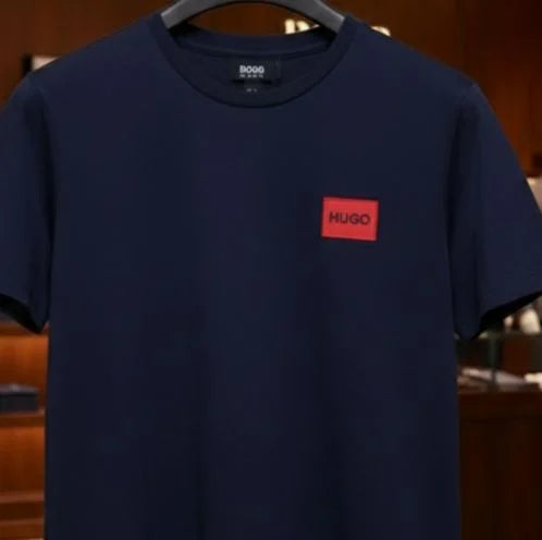 HUGO BOSS || Menswear Slim-Fit Cotton T-Shirt with Signature Red Logo Patch