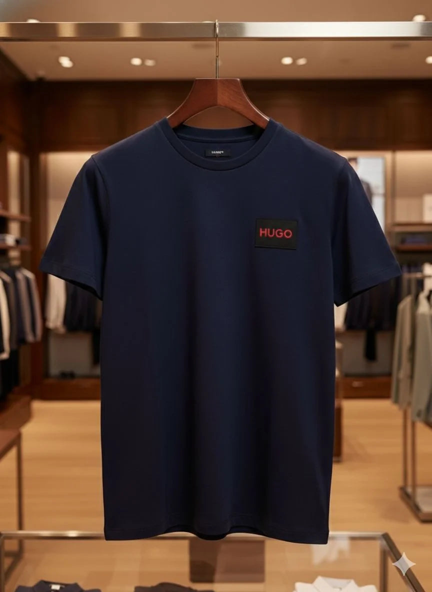 HUGO BOSS || Men's Cotton Jersey T-Shirt – Signature Red Logo Patch Crew Neck