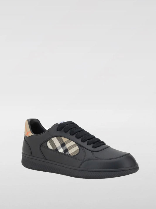 BURBERRY || Box Low-Top Leather Sneakers in Black – Equestrian Knight Design & House Check Panels