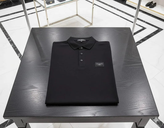 DOLCE & GABBANA || Men's Black Piqué Polo Shirt with Signature Logo Patch FASHION MYST