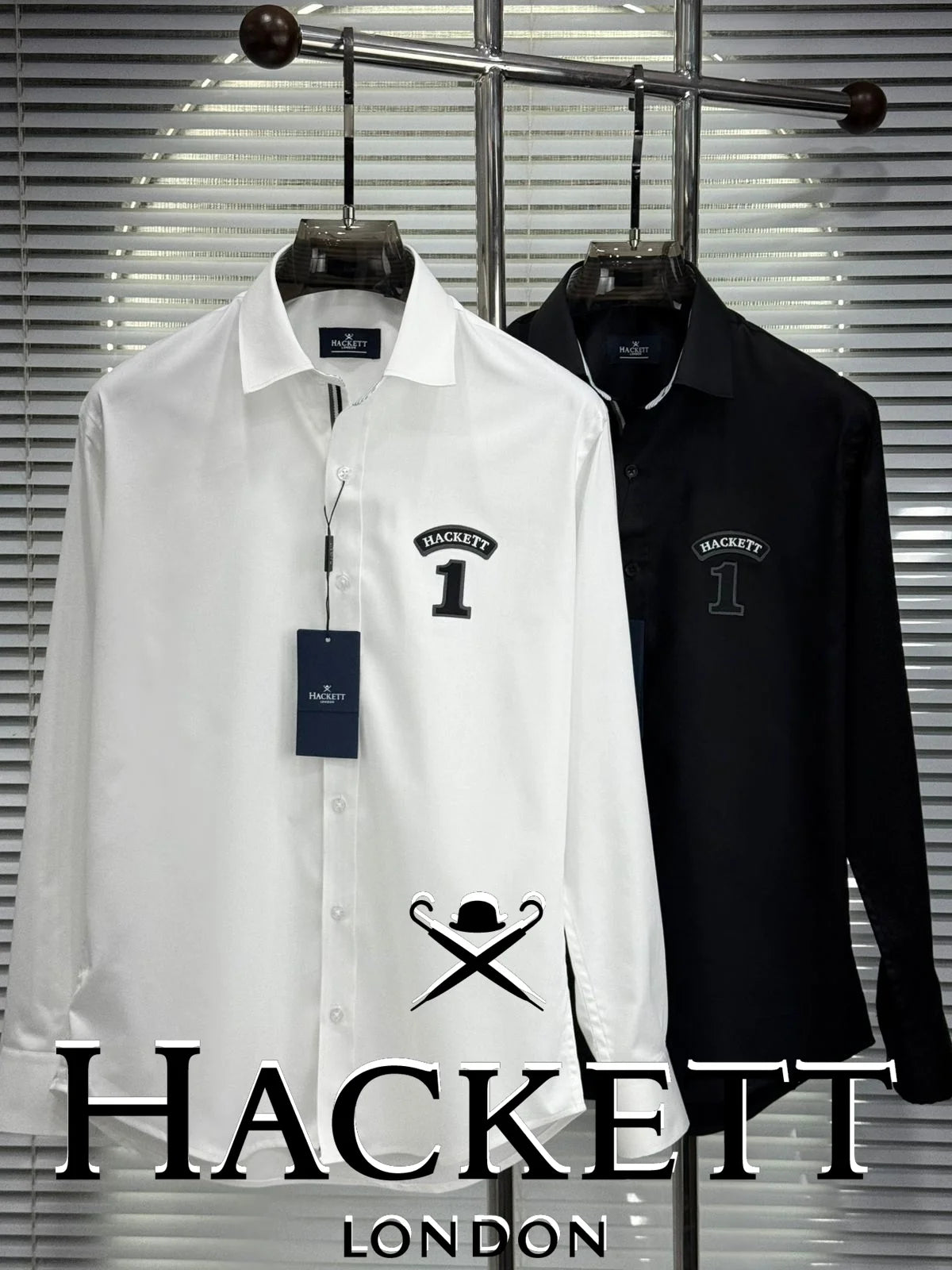 HACKETT LONDON || Men's Number 1 Patch Slim-Fit Cotton Shirt – White & Black