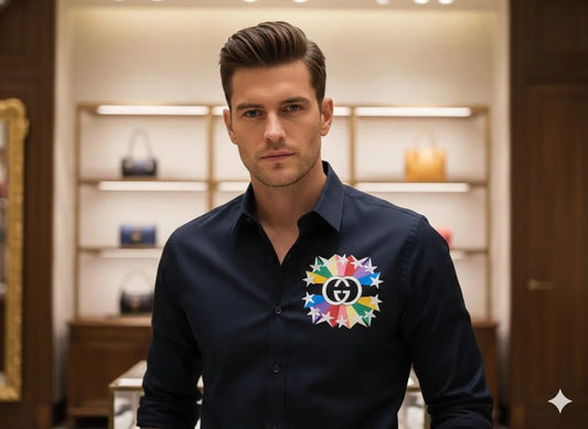 GUCCI || Men’s Interlocking G Starburst Oxford Shirt – Slim Fit Embroidered Button-Down