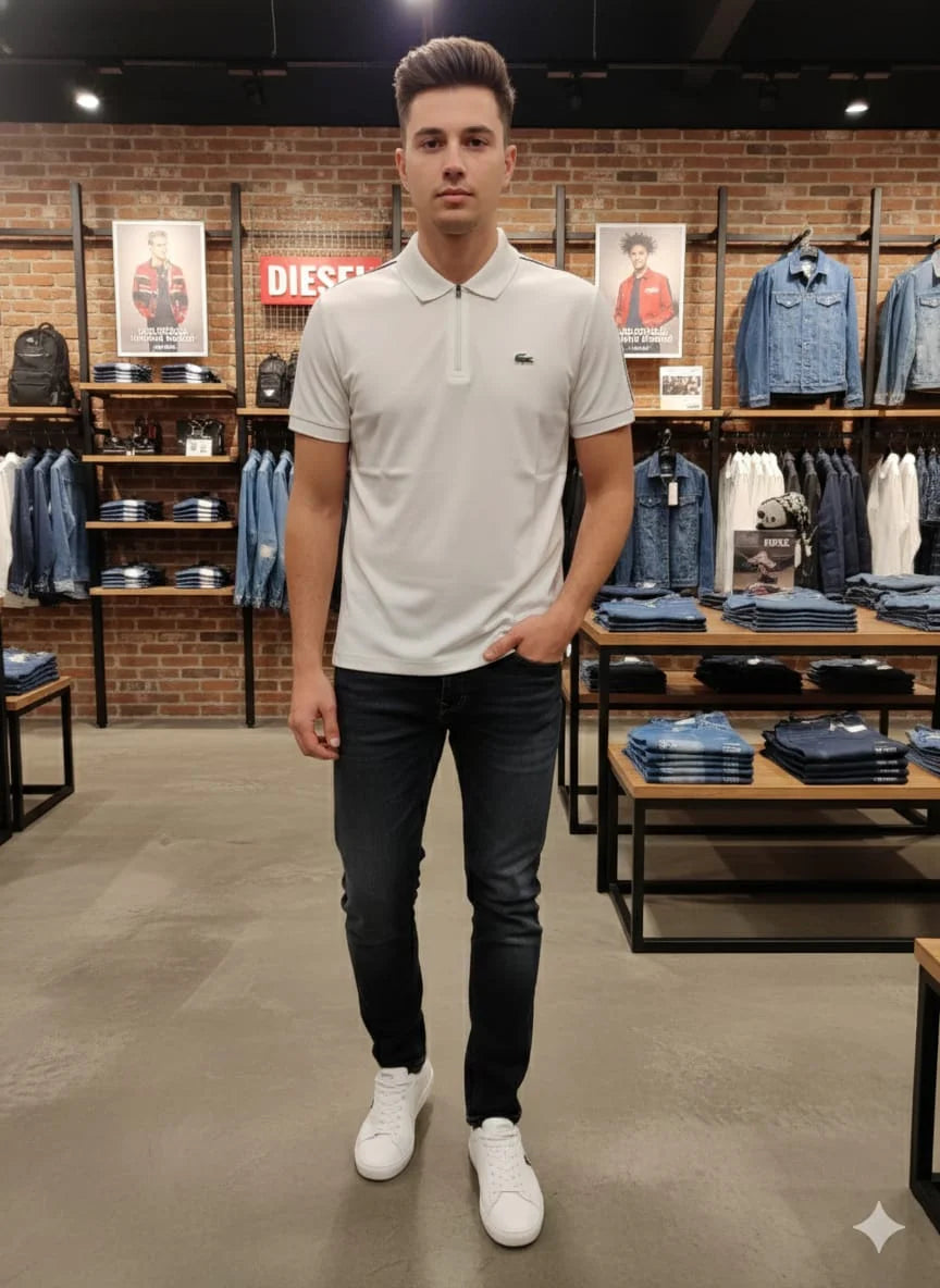 LACOSTE || Men’s Sport Golf Club Quarter-Zip Polo Shirt – Breathable Technical Piqué