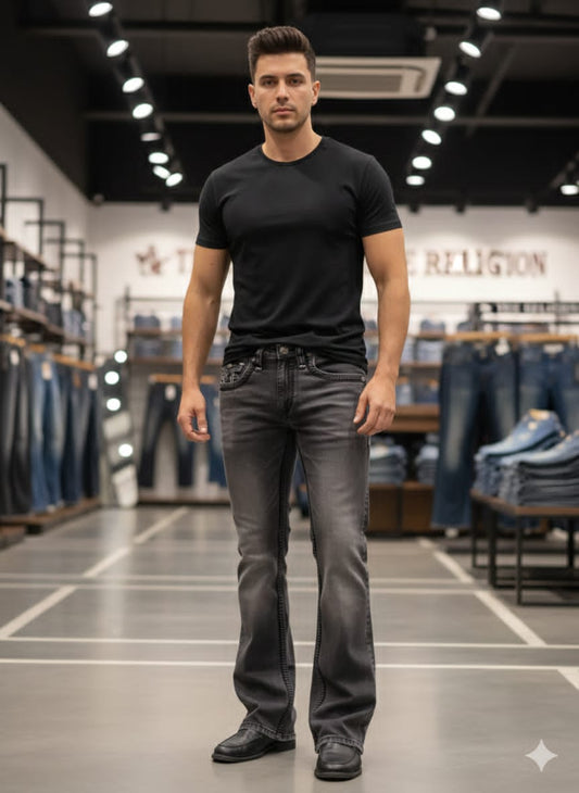 TRUE RELIGION || Men's Ricky Super T Straight Fit Jeans - Grey Paisley Buddha Wash FASHION MYST