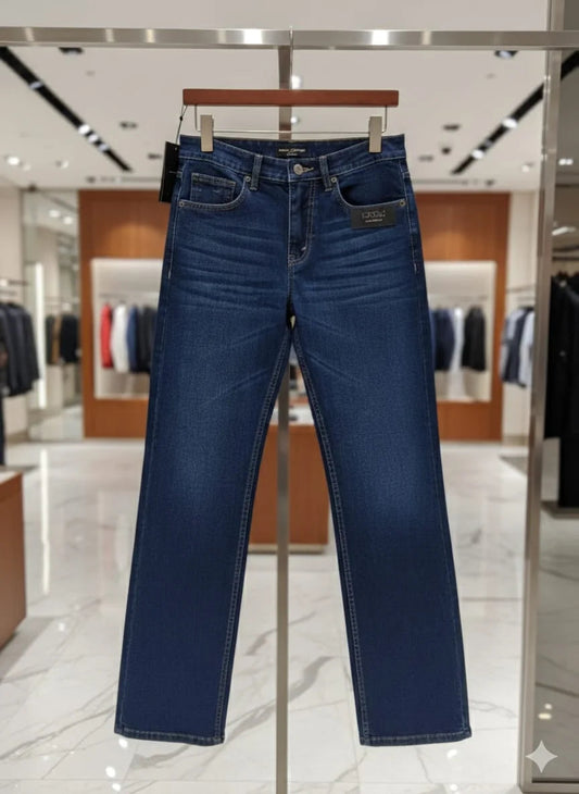 DOLCE & GABBANA || Men's Slim-Fit Dark Wash Denim Jeans with Signature Logo Plaque FASHION MYST