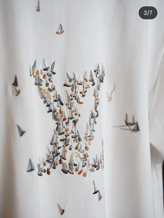 LOUIS VUITTON || Sailboat Embroidered LV Logo T-Shirt - White Luxury Tee