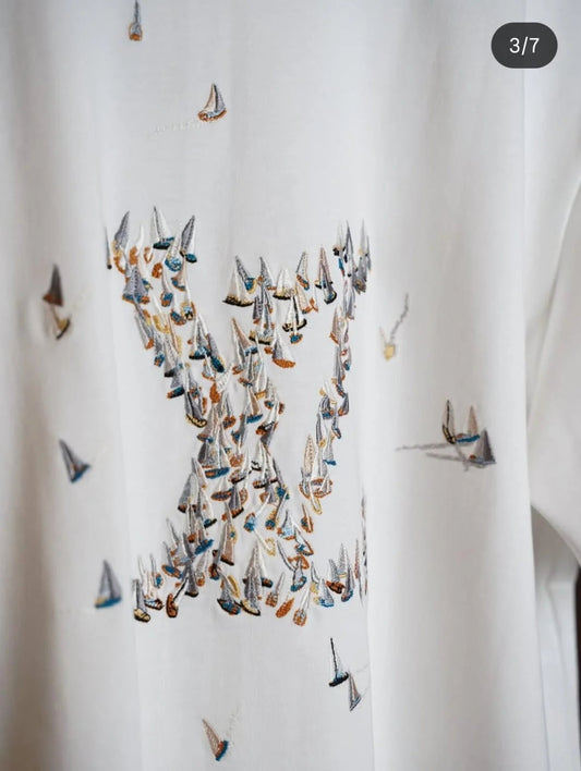 LOUIS VUITTON || Sailboat Embroidered LV Logo T-Shirt - White Luxury Tee FASHION MYST