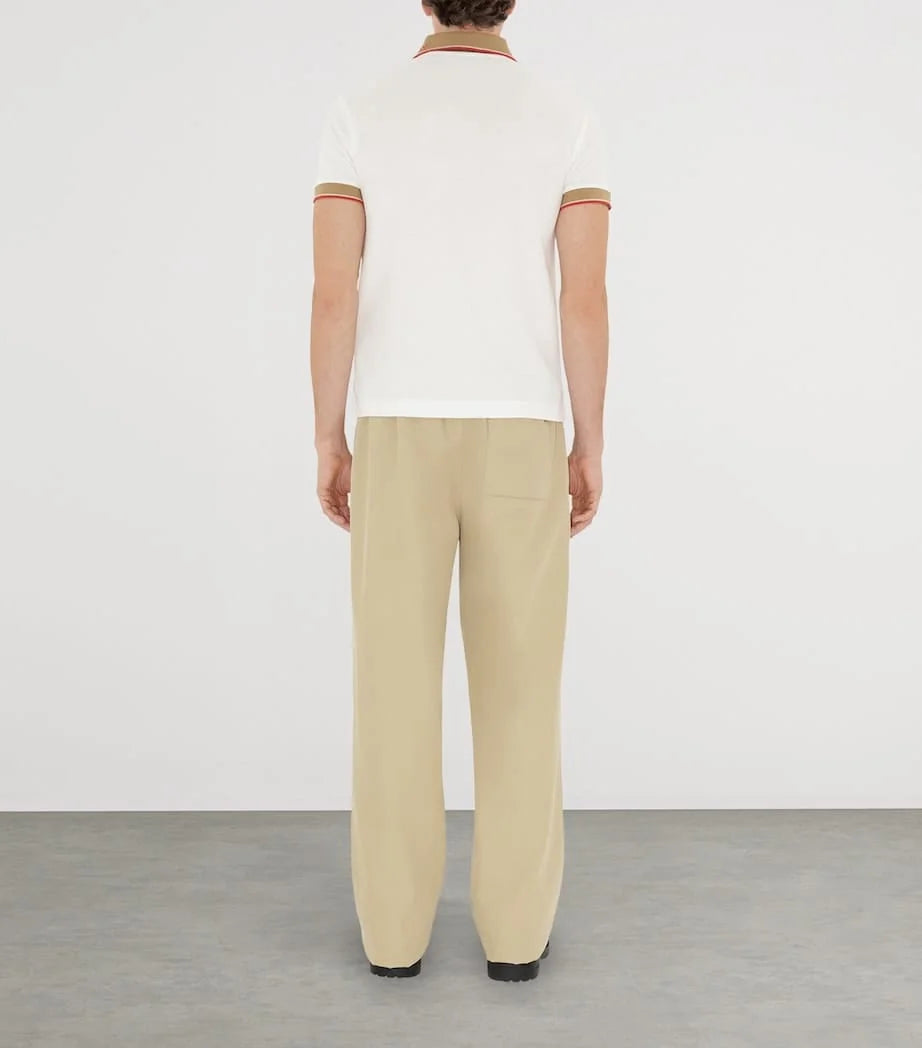 BURBERRY || Logo Collar Slim Fit Cotton Polo Shirt – Contrast Trim Pique Polo